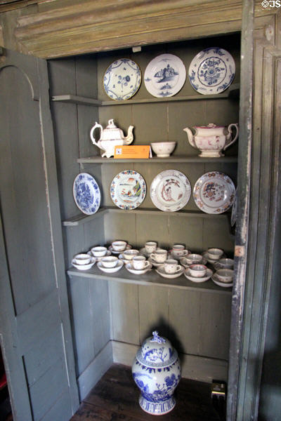Original doored-buffet in Withdrawing built-in to display porcelain & delftware at Culross Palace. Culross, Scotland.