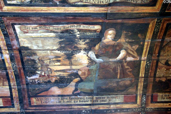 Let not the sun go down upon your wrath painted ceiling panel in painted chamber at Culross Palace at Culross Palace. Culross, Scotland.