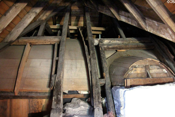 Wood structure holding barrel ceiling of painted chamber at Culross Palace at Culross Palace. Culross, Scotland.