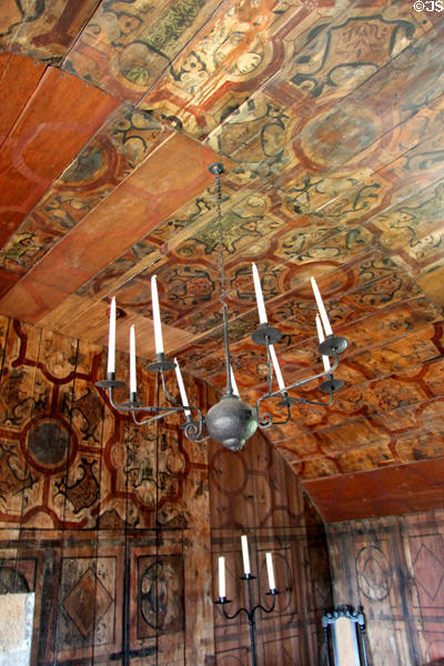 Painted ceiling & walls in North building at Culross Palace. Culross, Scotland.
