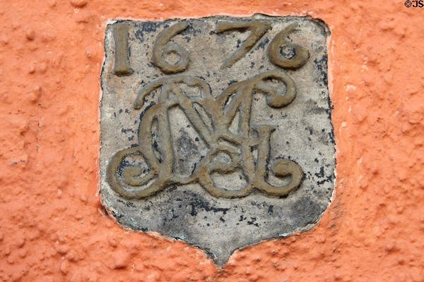 Monogram on red heritage house (1676). Culross, Scotland.