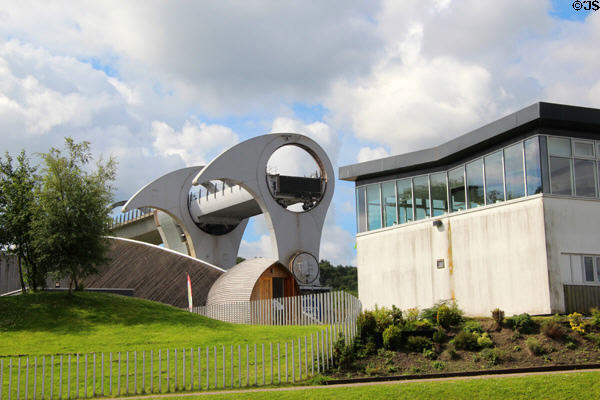 Falkirk Wheel over visitor centre. Falkirk, Scotland.