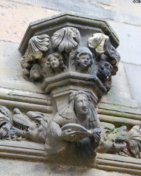 Great Hall carving at Linlithgow Palace. Linlithgow, Scotland.
