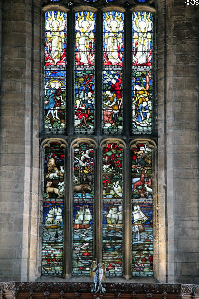 Stained glass window at St Michael Church. Linlithgow, Scotland.