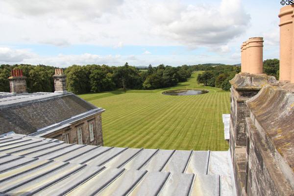 West lawns & round pond at Hopetoun House. Queensferry, Scotland.
