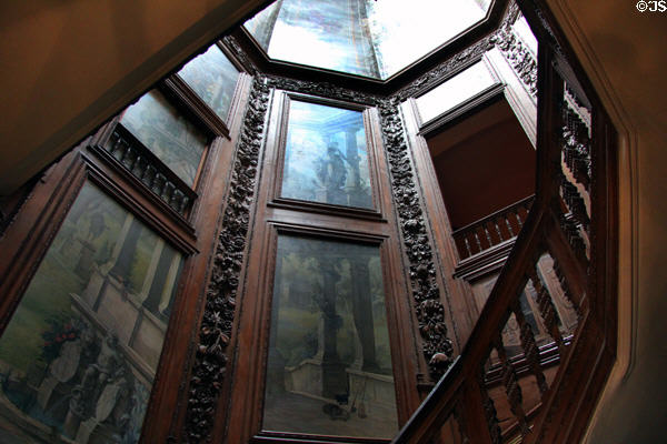 Murals on staircase (1967) by Scottish artist William McLaren at Hopetoun House. Queensferry, Scotland.