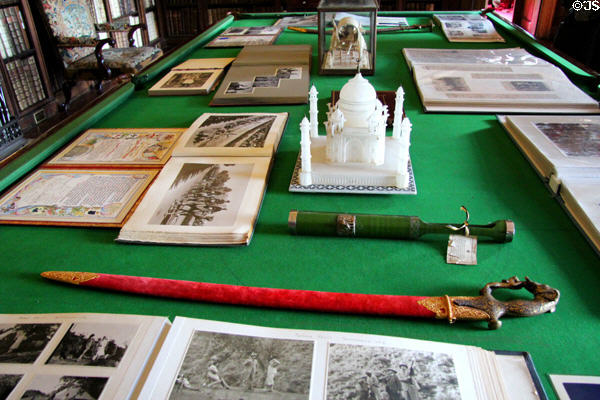 Photo albums & other souvenirs brought back by Victor 2nd Marquess of Linlithgow after serving as Viceroy & Governor-General of India in Large Library at Hopetoun House. Queensferry, Scotland.