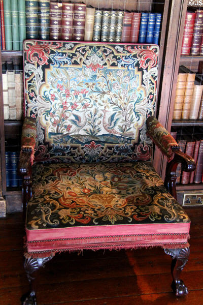 Needlework chair (mid-18thC) in Large Library at Hopetoun House. Queensferry, Scotland.