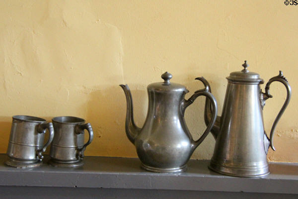 Pewter ware in service area at Hopetoun House. Queensferry, Scotland.
