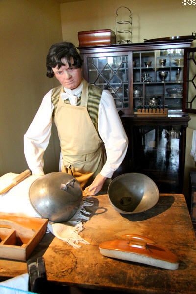 Depiction of kitchen work in service area at Hopetoun House. Queensferry, Scotland.