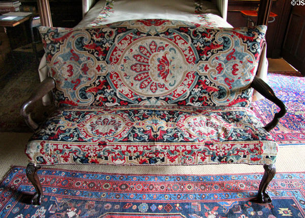Settee with tapestry upholstery in West Wainscot Bedchamber at Hopetoun House. Queensferry, Scotland.
