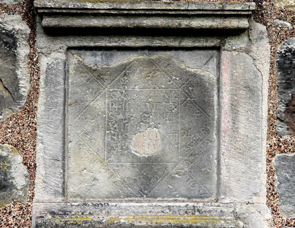Exterior wall plaque on tower house at Lauriston Castle. Edinburgh, Scotland.