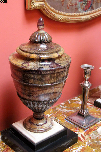 Derbyshire Blue John stone urn in Reception Hall at Lauriston Castle. Edinburgh, Scotland.