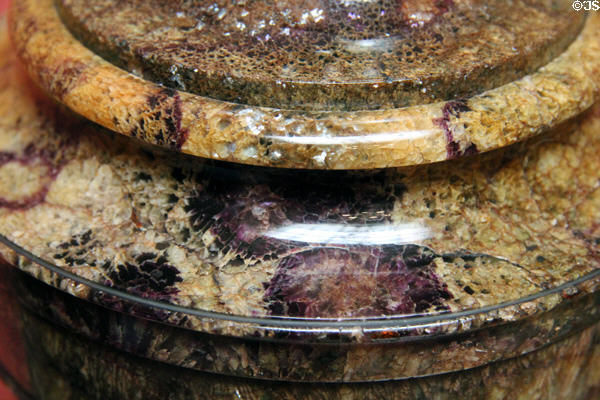 Detail of Derbyshire Blue John stone urn in Reception Hall at Lauriston Castle. Edinburgh, Scotland.