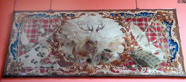 Hanging with Scottish themes in Reception Hall at Lauriston Castle. Edinburgh, Scotland.