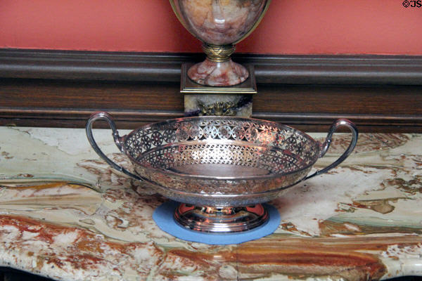 Silver basket in Reception Hall at Lauriston Castle. Edinburgh, Scotland.