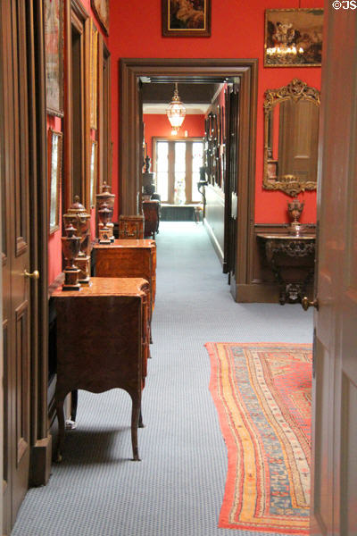 View down hallway from Reception Hall at Lauriston Castle. Edinburgh, Scotland.
