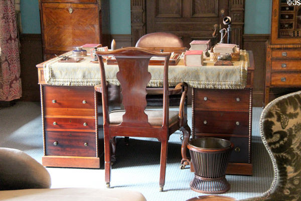 Kneehole writing desk & chair in Oak Room at Lauriston Castle. Edinburgh, Scotland.