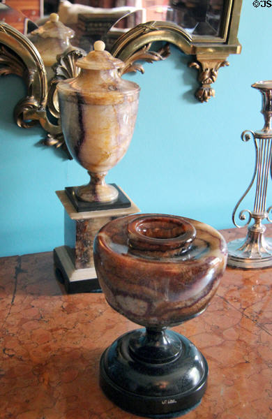 Turned stone ware in Oak Room at Lauriston Castle. Edinburgh, Scotland.