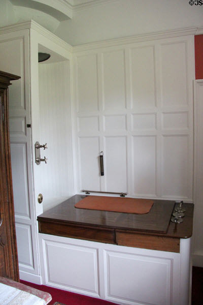 Edwardian bathroom tub & shower stall at Lauriston Castle. Edinburgh, Scotland.