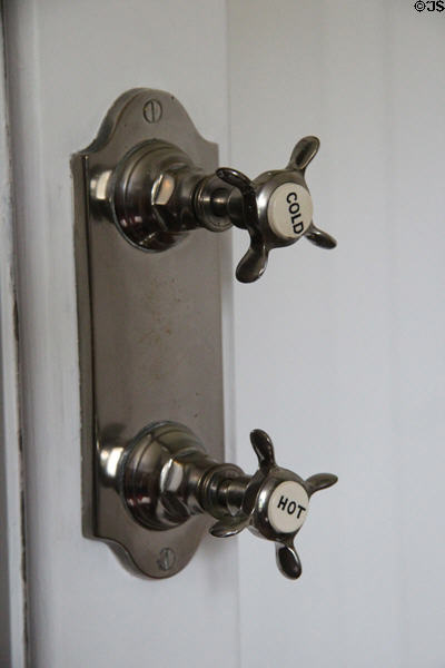 Edwardian shower valves at Lauriston Castle. Edinburgh, Scotland.