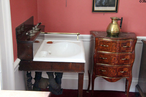 Sink & chest of drawers in Edwardian bathroom at Lauriston Castle. Edinburgh, Scotland.