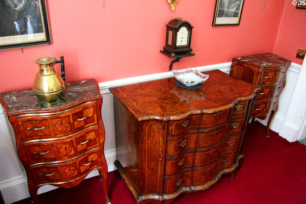 Fine furniture in Edwardian bathroom at Lauriston Castle. Edinburgh, Scotland.