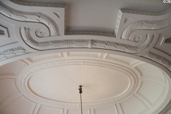 Detail of plaster ceiling in withdrawing room at Lauriston Castle. Edinburgh, Scotland.