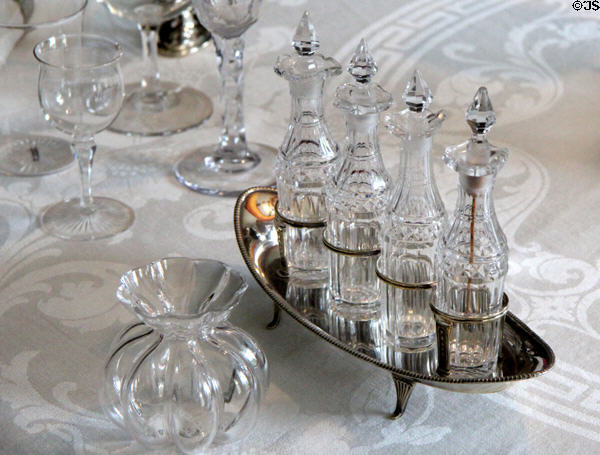 Four piece cruet set in dining room at Lauriston Castle. Edinburgh, Scotland.
