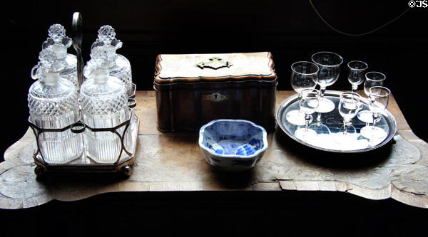 Liquor serving set in dining room at Lauriston Castle. Edinburgh, Scotland.