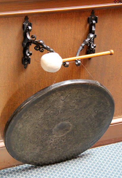 Dinner gong in dining room at Lauriston Castle. Edinburgh, Scotland.