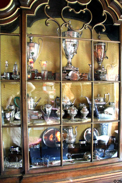 Collection of silver serving pieces at Lauriston Castle. Edinburgh, Scotland.