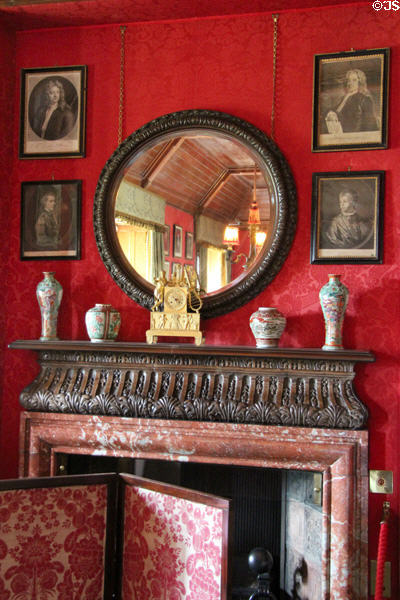 Fireplace & screen in library at Lauriston Castle. Edinburgh, Scotland.