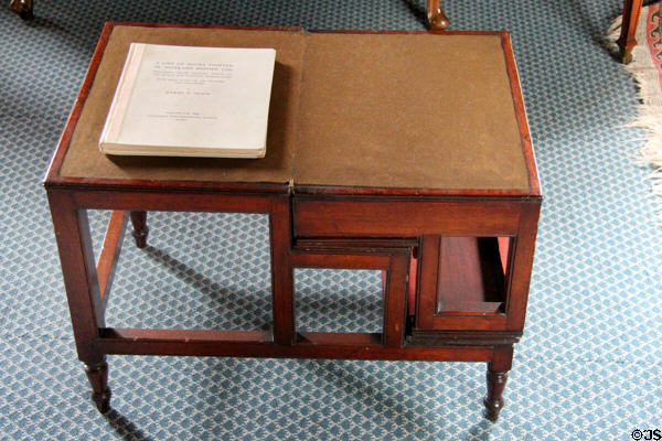 Portable step stool which folds into a table in library at Lauriston Castle. Edinburgh, Scotland.