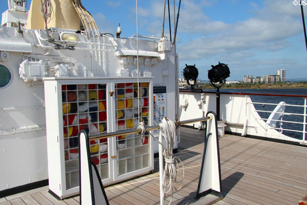 Signal flag cabinet on Royal Yacht Britannia. Edinburgh, Scotland.