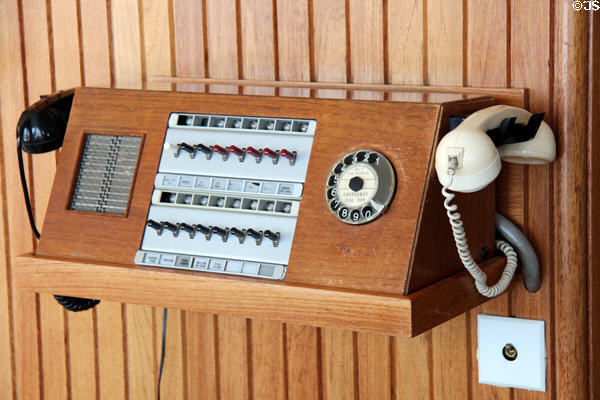 Sun lounge telephone system on Royal Yacht Britannia. Edinburgh, Scotland.