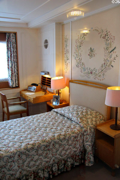 Queen's bedroom on Royal Yacht Britannia. Edinburgh, Scotland.