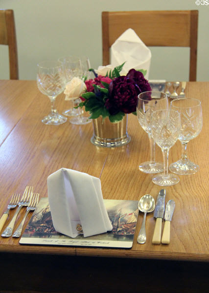 Officer's mess table setting on Royal Yacht Britannia. Edinburgh, Scotland.