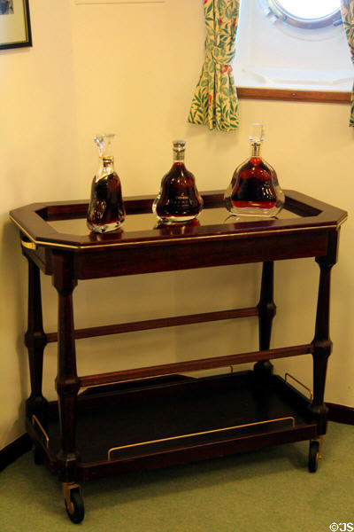 Drinks cart in officer's mess on Royal Yacht Britannia. Edinburgh, Scotland.