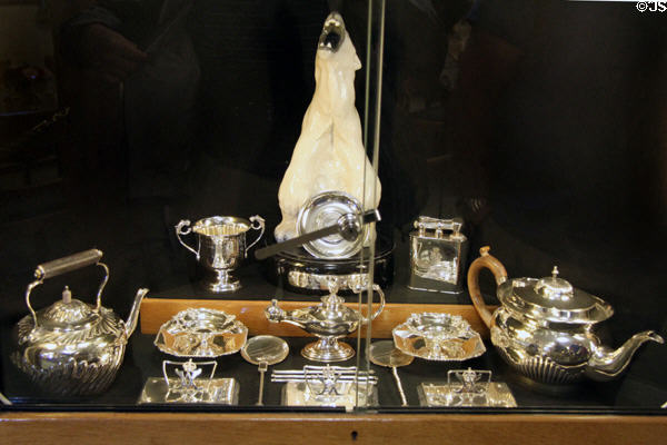 Silver collection in officer's mess on Royal Yacht Britannia. Edinburgh, Scotland.