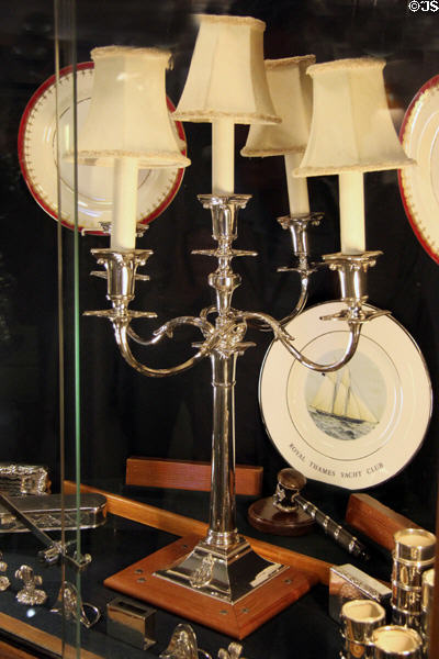 Silver table lamp in officer's mess on Royal Yacht Britannia. Edinburgh, Scotland.