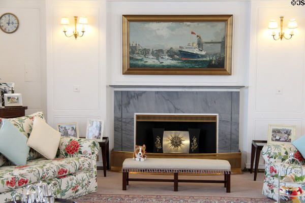 Drawing room fireplace on Royal Yacht Britannia. Edinburgh, Scotland.