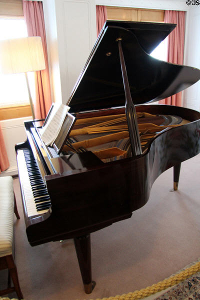 Grand piano in drawing room on Royal Yacht Britannia. Edinburgh, Scotland.