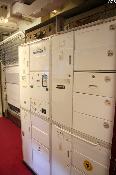 Crew lockers on Royal Yacht Britannia. Edinburgh, Scotland.