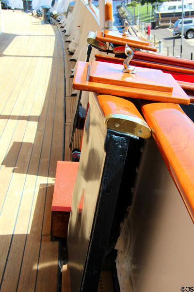 Gangway doors in railing of Royal Yacht Britannia. Edinburgh, Scotland.