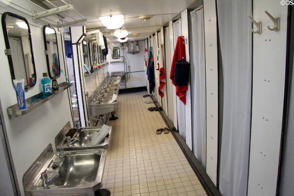 Crew sinks & showers on Royal Yacht Britannia. Edinburgh, Scotland.