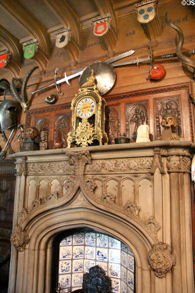 Entrance hall fireplace with Scottish collections of Sir Walter Scott at Abbotsford House. Melrose, Scotland.