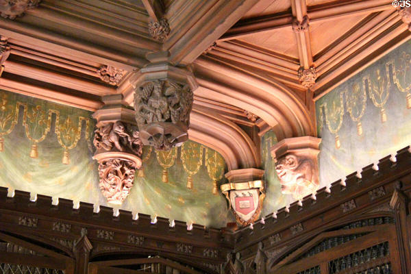 Library ceiling carvings at Abbotsford House. Melrose, Scotland.