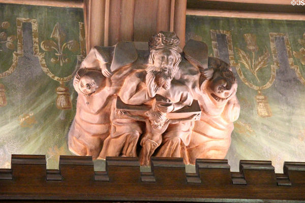 Library ceiling carved corbel at Abbotsford House. Melrose, Scotland.