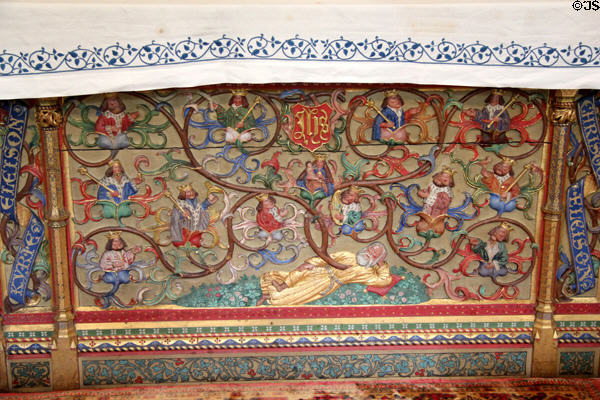Flemish altar-front (c1480) with Jesse Tree in chapel at Abbotsford House. Melrose, Scotland.